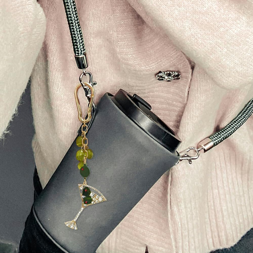 6739 Martini Olive Cute Green Keychains | Bag Charms for Handbags | Gold - Picture 6 of 7